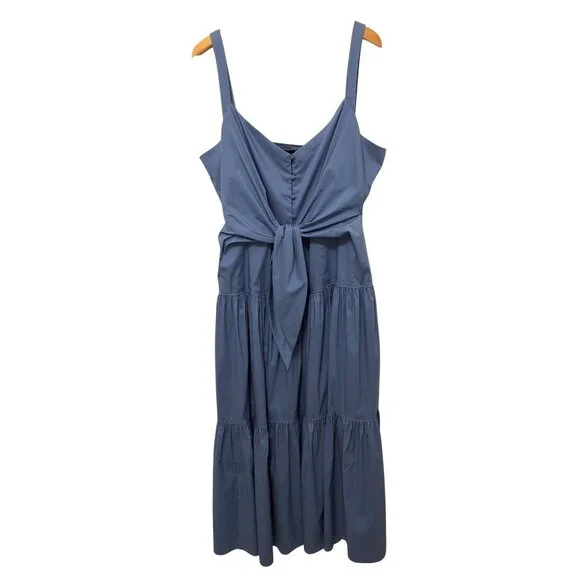 Lauren Ralph Lauren Sleeveless Tie Front Tiered Blue Midi Dress Womens Sz 16 - Picture 3 of 10